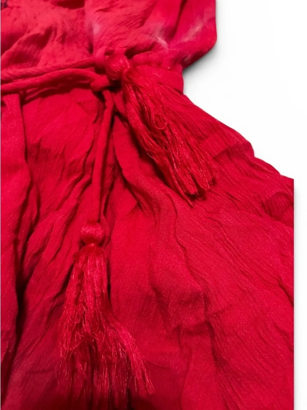 Free People Red Embroidered V-Neck Tunic Dress